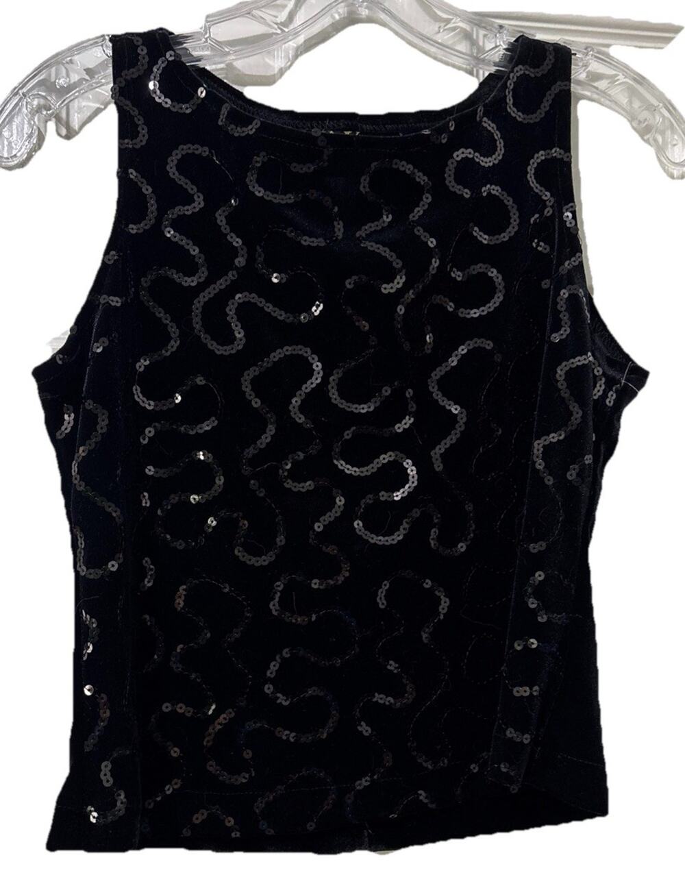 R & K Evening Vintage 90s Whimsigoth Black Velveteen Sequin Top Size 4P NOS USA